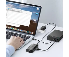 Ugreen 20265 USB-A / RJ45 1000 Mbps HUB 3x USB 3.0 tinklo adapteris - juodas