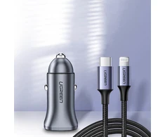 Automobilinis įkroviklis Ugreen CD130 USB-C/USB-A 30W pilkas