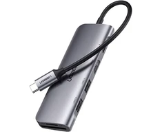 Ugreen CM195 6-in-1 adapteris USB-C į 2x USB 3.0 | HDMI | USB-C | SD | Micro SD (TF) | 100W | pilkas