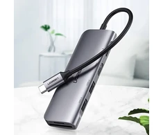 Ugreen CM195 6-in-1 adapteris USB-C į 2x USB 3.0 | HDMI | USB-C | SD | Micro SD (TF) | 100W | pilkas