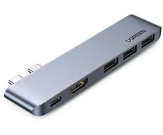 Ugreen 60559 USB-C į USB-C šakotuvas | HDMI | 3x USB 3.0 | 100W | pilkas