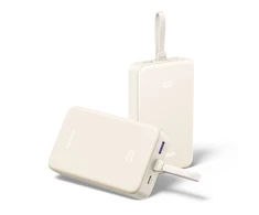 Nešiojamas įkroviklis UGREEN 20000mAh Power Bank su įmontuotu kabeliu, baltas