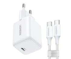 Ugreen X513 30W GaN Laidinis įkroviklis 1x USB-C + 1m USB-C Kabelis - baltos spalvos
