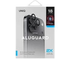 UNIQ Optix AluGuard (DX2) fotoaparato objektyvo apsauga, skirta iPhone 18 Pro / iPhone 18 Pro Max, juoda
