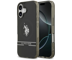 Us Polo Assn US Polo DH and Bottom Stripe Logo MagSafe dėklas skirtas Apple iPhone 17 juodos spalvos