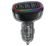 USAMS automobilinis įkroviklis 1xUSB-C 3xUSB-A C34 48W 3A+C PD Fast Charge juodos spalvos CC170CC01 (US-CC170)