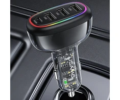 USAMS automobilinis įkroviklis 1xUSB-C 3xUSB-A C34 48W 3A+C PD Fast Charge juodos spalvos CC170CC01 (US-CC170)