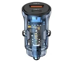 Automobilinis įkroviklis 30W USB + USB-C Fast Charge Usams C32 CC164CC02 (US-CC164) mėlynos spalvos