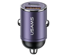 Automobilinis įkroviklis 30W PD USB-C + USB Fas Charge With Built-In Ring USAMS C38 CC206CC01 (US-CC206) violetinės spalvos