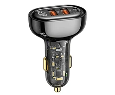 USAMS automobilinis įkroviklis 2xUSB+1xUSB-C 125W Fast Charge transparent juodos spalvos CC158CC01 (US-CC158)