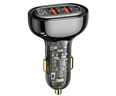 USAMS automobilinis įkroviklis 2xUSB+1xUSB-C 80W Fast Charge juodos spalvos CC159CC01 (US-CC159)