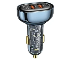USAMS automobilinis įkroviklis 2xUSB+1xUSB-C 80W Fast Charge mėlynos spalvos CC159CC02 (US-CC159)