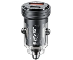 USAMS automobilinis įkroviklis C35 USB+USB-C 45W Fast Charge juodos spalvos CC175CC01 (US-CC175)