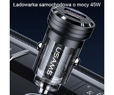 USAMS automobilinis įkroviklis C35 USB+USB-C 45W Fast Charge juodos spalvos CC175CC01 (US-CC175)