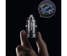 USAMS automobilinis įkroviklis C35 USB+USB-C 45W FAST CHARGE violetinės spalvos CC175CC02 (US-CC175)