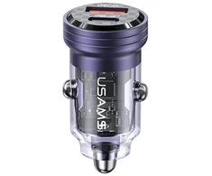USAMS automobilinis įkroviklis C35 USB+USB-C 45W FAST CHARGE violetinės spalvos CC175CC02 (US-CC175)