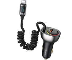 USAMS automobilinis įkroviklis C37 1xUSB+1xUSB-C 60W + kabelis Ligtning 30W PD+QC Fast Charge juodos spalvos CC193CC01 (US-CC193)