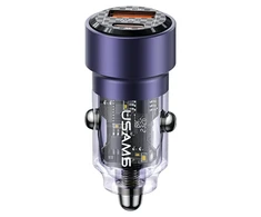Automobilinis įkroviklis 60W Fast Charge USAMS C39 USB+USB-C violetinės spalvos CC208CC02 (US-CC208)