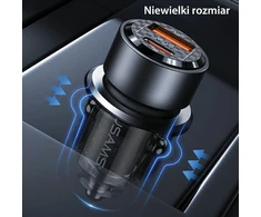 USAMS automobilinis įkroviklis C39 USB+USB-C 60WFast Charge juodas CC208CC01 (US-CC208)