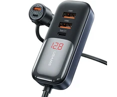 USAMS automobilinis įkroviklis C40 3xUSB+2xUSB-C 165W PD+QC Fast Charge juodos spalvos CC213CC01 (US-CC213)
