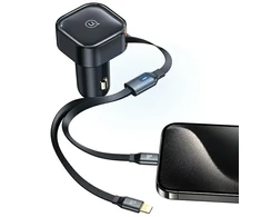 Automobilinis įkroviklis 30W su kabeliu USB-C + Lightning PD Fast Charge USAMS C41 CC219CC01 (US-CC219) juodos spalvos