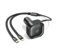 Automobilinis įkroviklis 30W su kabeliu USB-C + Lightning PD Fast Charge USAMS C41 CC219CC01 (US-CC219) juodos spalvos