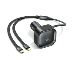 Automobilinis įkroviklis 30W su kabeliu 2x USB-C PD Fast Charge USAMS C41 CC220CC01 (US-CC220) juodos spalvos