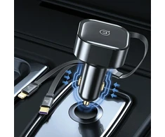 USAMS automobilinis įkroviklis with retractable cable 2xUSB-C C41 PD 30W Fast Charge juodas/juodas CC220CC01 (US-CC