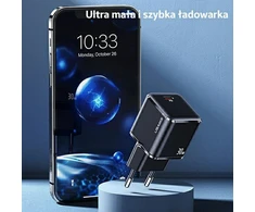 USAMS Tinklo įkroviklis 1xUSB-C T45 30W PD3.0 Fast Charging +kabelis U63 USB-C/Lightning juodos spalvos UXTZH01 (USAMS-UX)