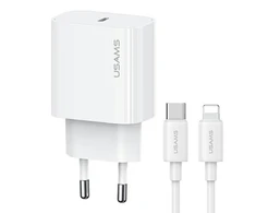 USAMS Ład. siec. 1xUSB-C T65 PD20W PD Greitas įkrovimas US-CC226 + laidas USB-C/Lightning US-SJ712 30W baltos spalvos Yi Series OYXLTZ02