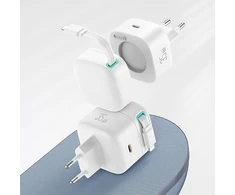 USAMS Laidinis įkroviklis 1xUSB-C su suvyniojamu kabeliu Lighning Retractable PD+QC 35W Gan Fast Charging baltos spalvos XMF Series CC209TC02 (US-CC209)