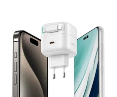 USAMS Laidinis įkroviklis 1xUSB-C su suvyniojamu kabeliu Lighning Retractable PD+QC 35W Gan Fast Charging baltos spalvos XMF Series CC209TC02 (US-CC209)
