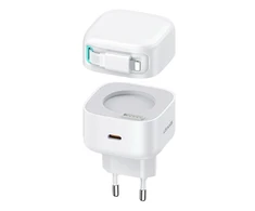 USAMS Laidinis įkroviklis 1xUSB-C su suvyniojamu kabeliu Lighning Retractable PD+QC 35W Gan Fast Charging baltos spalvos XMF Series CC209TC02 (US-CC209)