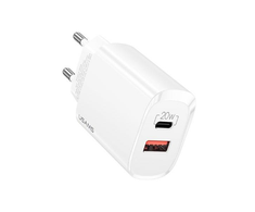 USAMS Tinklo įkroviklis 1xUSB-C+1xUSB T35 20W (only head) PD3.0 +QC3.0 Fast Charging baltos spalvos CC121TC01 (US-CC121)