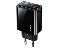 USAMS Tinklo įkroviklis 1xUSB-C+1xUSB T40 20W LED (only head) PD3.0 +QC3.0 Fast Charging juodos spalvos CC133TC01 (US-CC133)