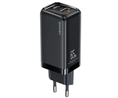 USAMS Tinklo įkroviklis 1xUSB-C+1xUSB T47 65W PD Fast Charging Super Si juodos spalvos CC153TC01 (US-CC153)