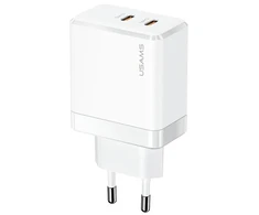 USAMS Tinklo įkroviklis 2xUSB-C T54 40W (only head) PD Fast Charging baltos spalvos CC172TC02 (US-CC172)