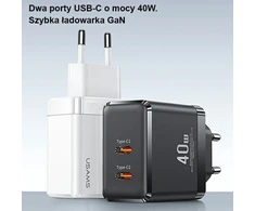 USAMS Tinklo įkroviklis 2xUSB-C T54 40W (only head) PD Fast Charging baltos spalvos CC172TC02 (US-CC172)