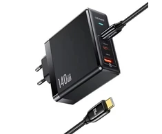 USAMS įkroviklis 2xUSB-C+1xUSB T52PD140W PD greito įkrovimo US-CC168 + U82 USB-C/USB-C US-SJ581 kabelis