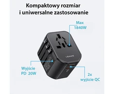 USAMS laidinis įkroviklis 2xUSB+1xUSB-C T59 20W 4in1 US/AU/EU/UK juodos spalvos CC179TC01 (US-CC179) Universal Travel Charger