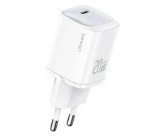 USAMS Laidinis įkroviklis CC248 20W GaN USB-C Fast Charging HC Series baltos spalvos CC248TC02