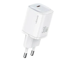 USAMS Laidinis įkroviklis CC251 30W GaN USB-C Fast Charging HC Series baltos spalvos CC251TC02