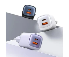 USAMS Laidinis įkroviklis CC254 30W GaN USB-C/USB-A Fast Charging HC Series juodos spalvos CC254TC01