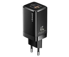 USAMS Tinklo įkroviklis T41 USB-C+USB GaN 47W PD+QC (only head) Fast Charging juodos spalvos CC137TC01 (US-CC137)