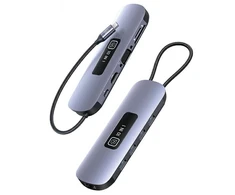 USAMS šakotuvas HUB 10in1 3xUSB 3.0/TF/SD/ USB-C/HDMI/RJ45/VGA PD100W pilkos spalvos SJ644HUB01 (US-SJ644)