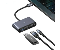 USAMS šakotuvas HUB 5in1 USB 2.0/USB 3.0/ USB-C/TF/SD pilkos spalvos SJ628HUB01 (US-SJ628)