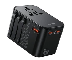 USAMS Adapteris laidinis 1xUSB+2xUSB-C T62 65W 4in1 US/AU/EU/UK juodos spalvos CC199TC01 (US-CC199) Univesal Travel Charger