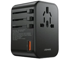 USAMS Adapteris laidinis 1xUSB+2xUSB-C T62 65W 4in1 US/AU/EU/UK juodos spalvos CC199TC01 (US-CC199) Univesal Travel Charger