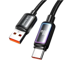 USAMS Al-Alloy SJ817 U110 RGB greitojo įkrovimo 100W USB-A į USB-C laidas 1.2 m juodas