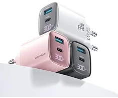 USAMS CC229 kelioninis įkroviklis | 30 W | GaN | USB-C, USB-A | baltas